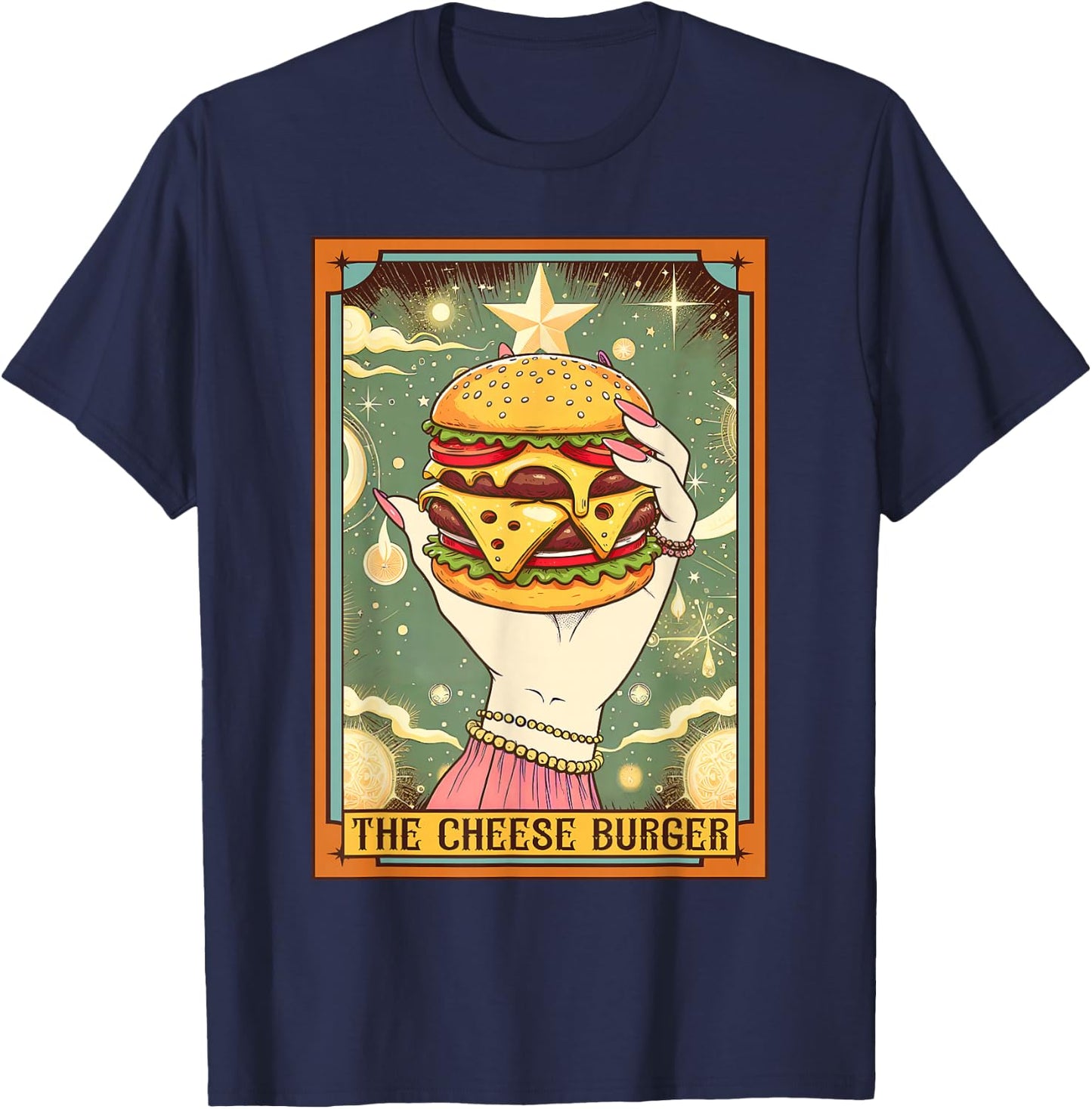 Cheese Burger Lover Foodie The Cheese Burger Tarot Card T-Shirt - T-Shirt | Navy