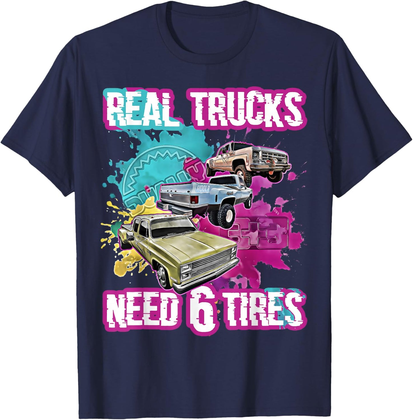 Dually Truck,Dual Tires,Twin Wheels,Twin Tires,3+3,Lowered T-Shirt - T-Shirt | Navy