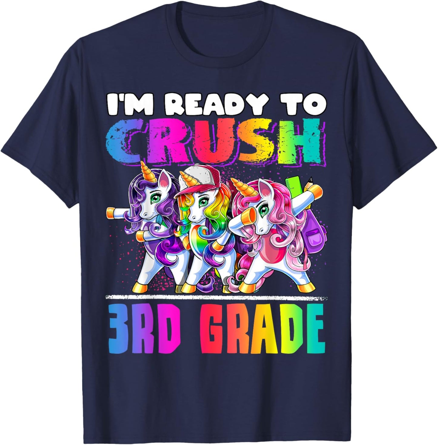 Crush 3rd Grade Dabbing Unicorn Back to School Backpack Girl T-Shirt - T-Shirt | Navy