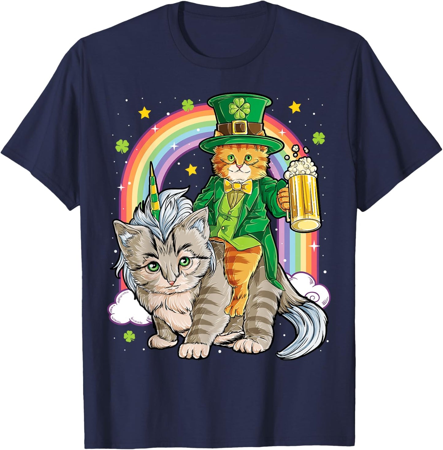 Cat St Patricks Day Leprechaun Riding Caticorn Unicorn Women T-Shirt - T-Shirt | Navy