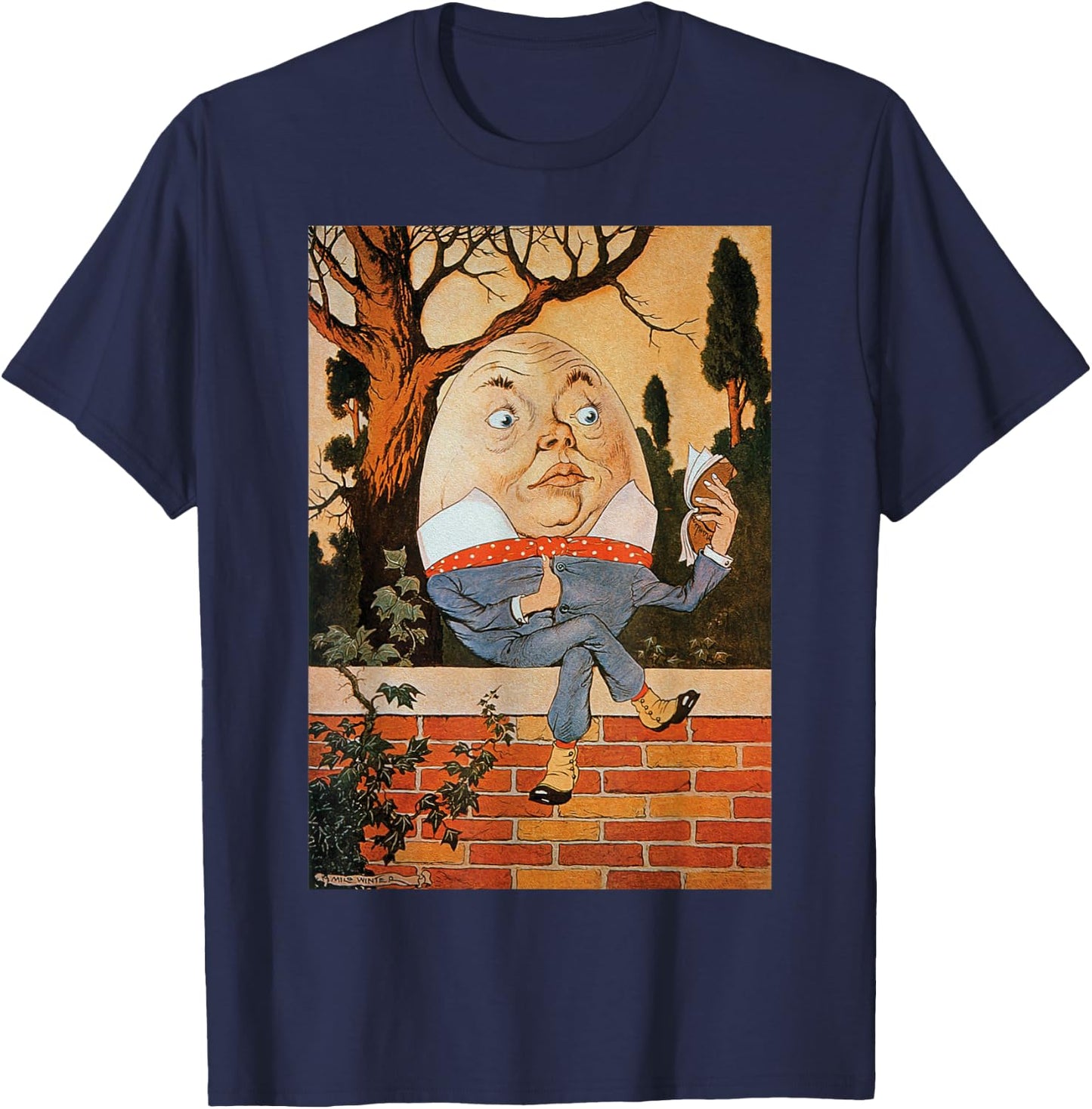 Classic Fairytale Nursery Rhymes Humpty Dumpty Sat on a Wall T-Shirt - T-Shirt | Navy