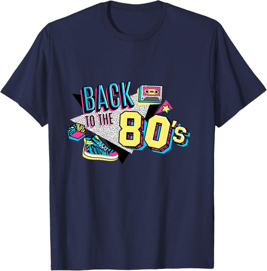 Men's Women's Kids Vintage Retro Back To 80's Outfit Graphic T-Shirt - T-Shirt | Navy