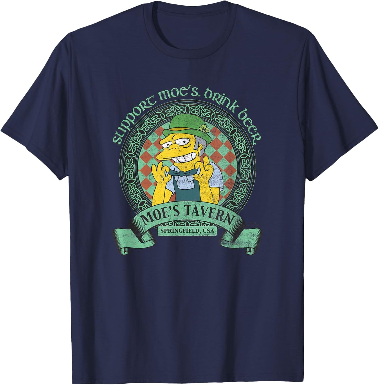 The Simpsons St. Patrick's Day Support Moe's, Drink Beer T-Shirt - T-Shirt | Navy