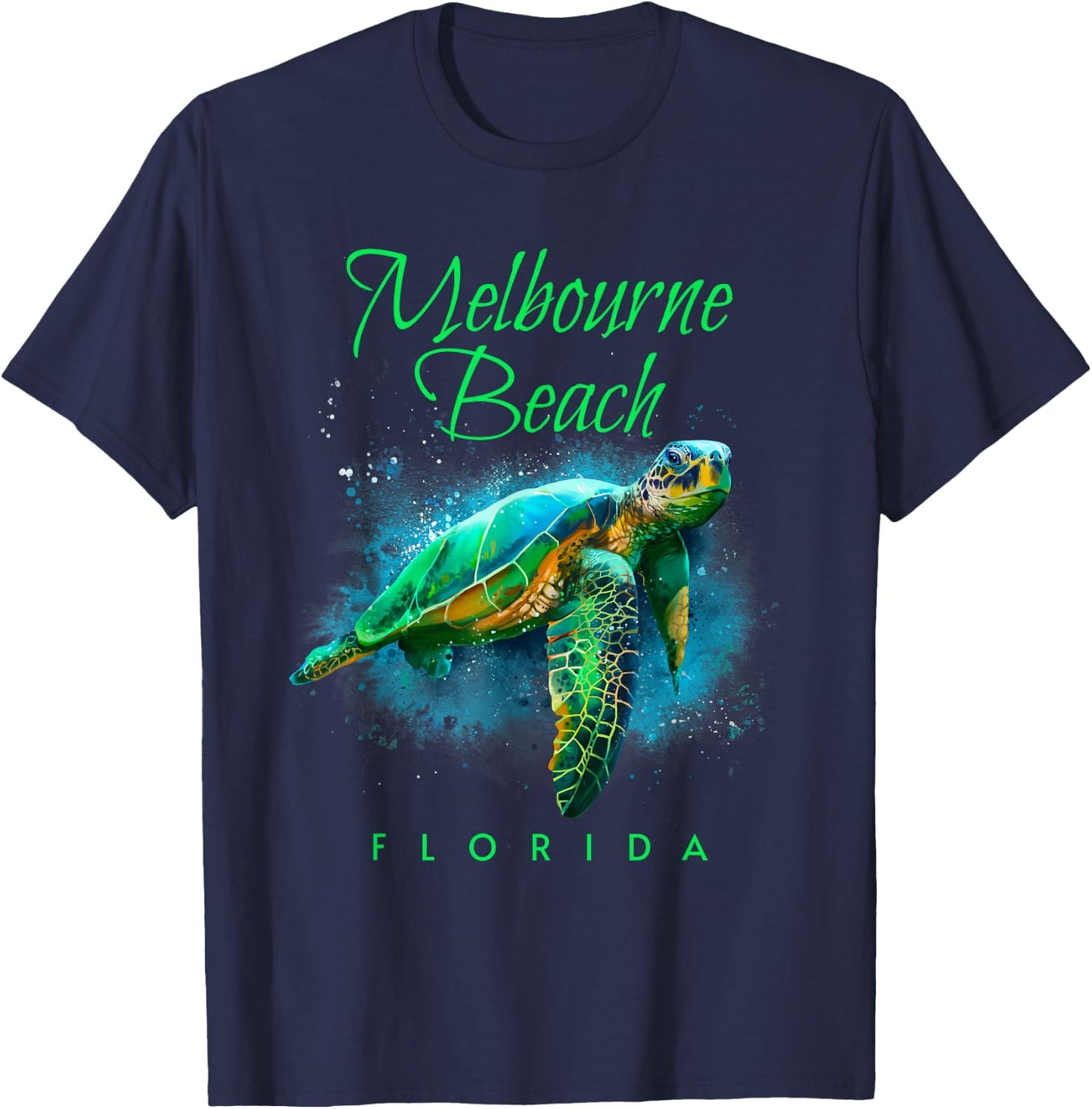 Melbourne Beach Florida Watercolor Sea Turtle T-Shirt - T-Shirt | Navy