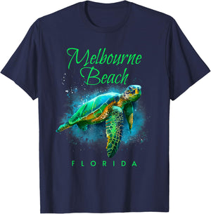 Melbourne Beach Florida Watercolor Sea Turtle T-Shirt - T-Shirt | Navy