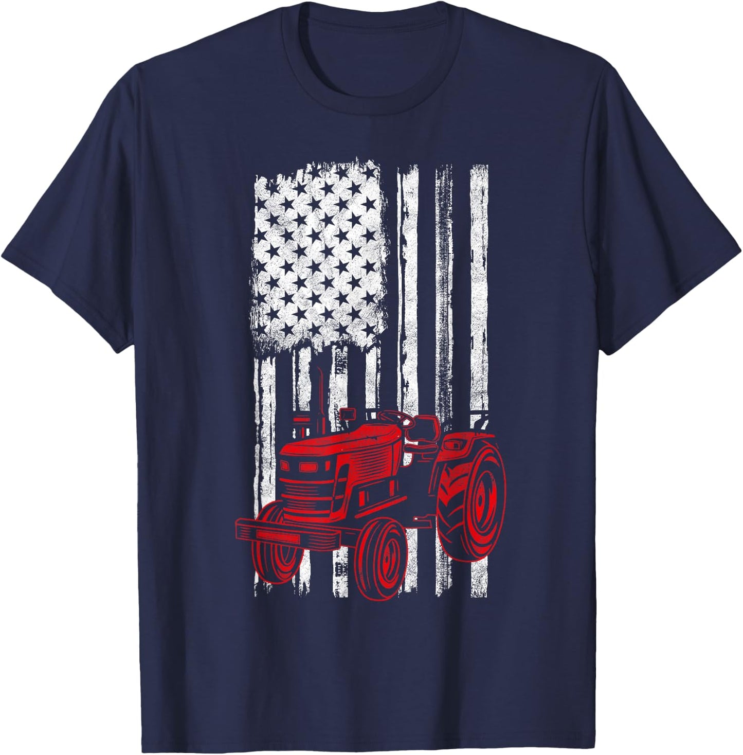 Farmer American Flag Farming Gift Usa Patriotic Tractor T-Shirt - T-Shirt | Navy