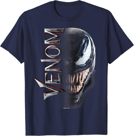 Marvel Venom Split Down The Middle Grin T-Shirt - T-Shirt | Navy
