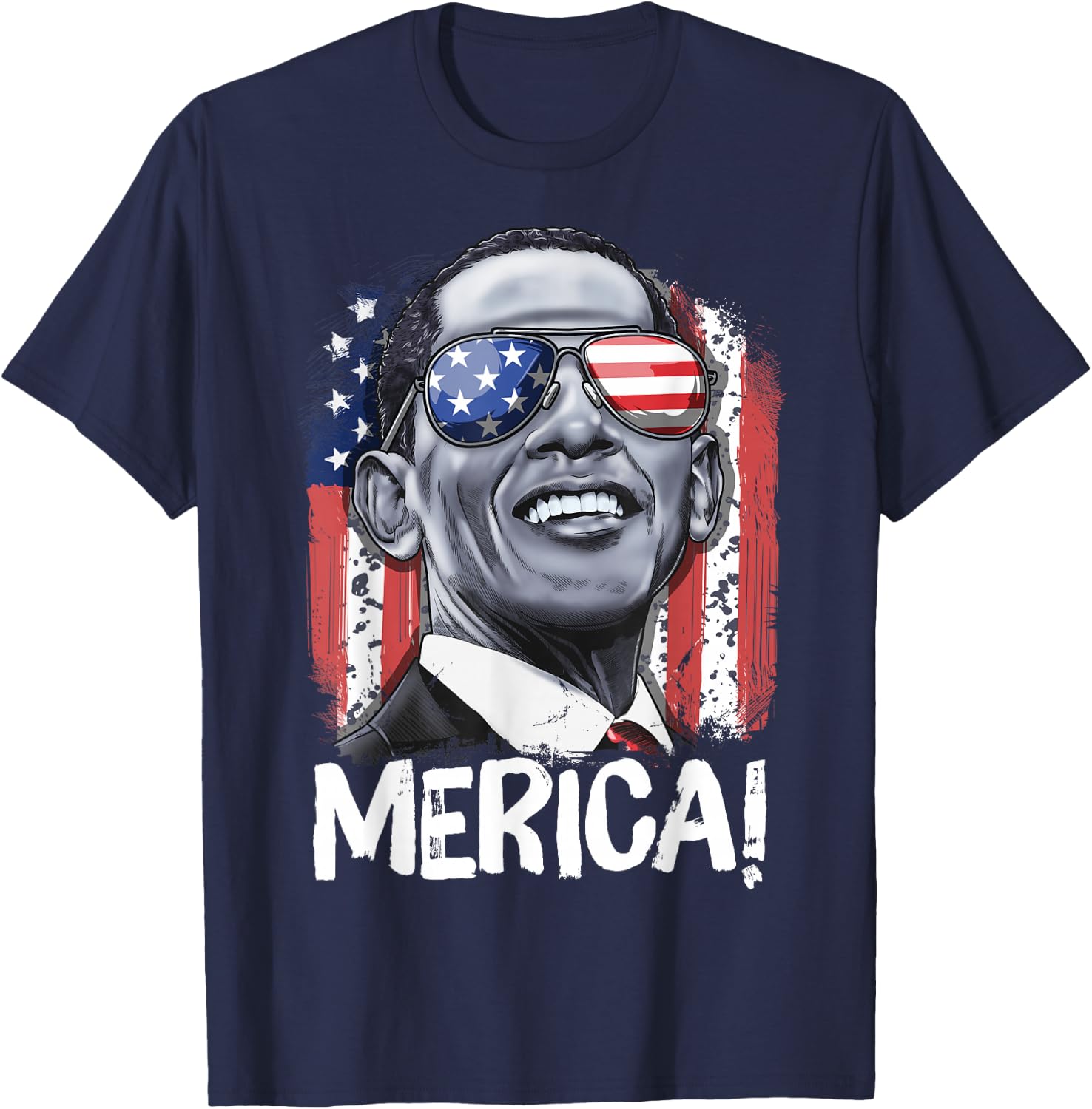 Barack Obama 4th of July Merica Men Women USA American Flag T-Shirt - T-Shirt | Navy
