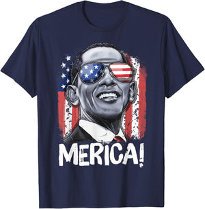 Barack Obama 4th of July Merica Men Women USA American Flag T-Shirt - T-Shirt | Navy