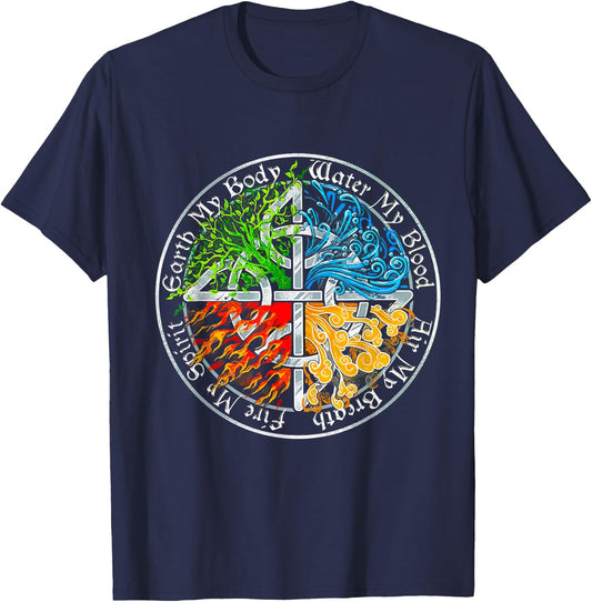 Viking Tree, Earth My Body Water My Blood, Air My Breath T-Shirt - T-Shirt | Navy