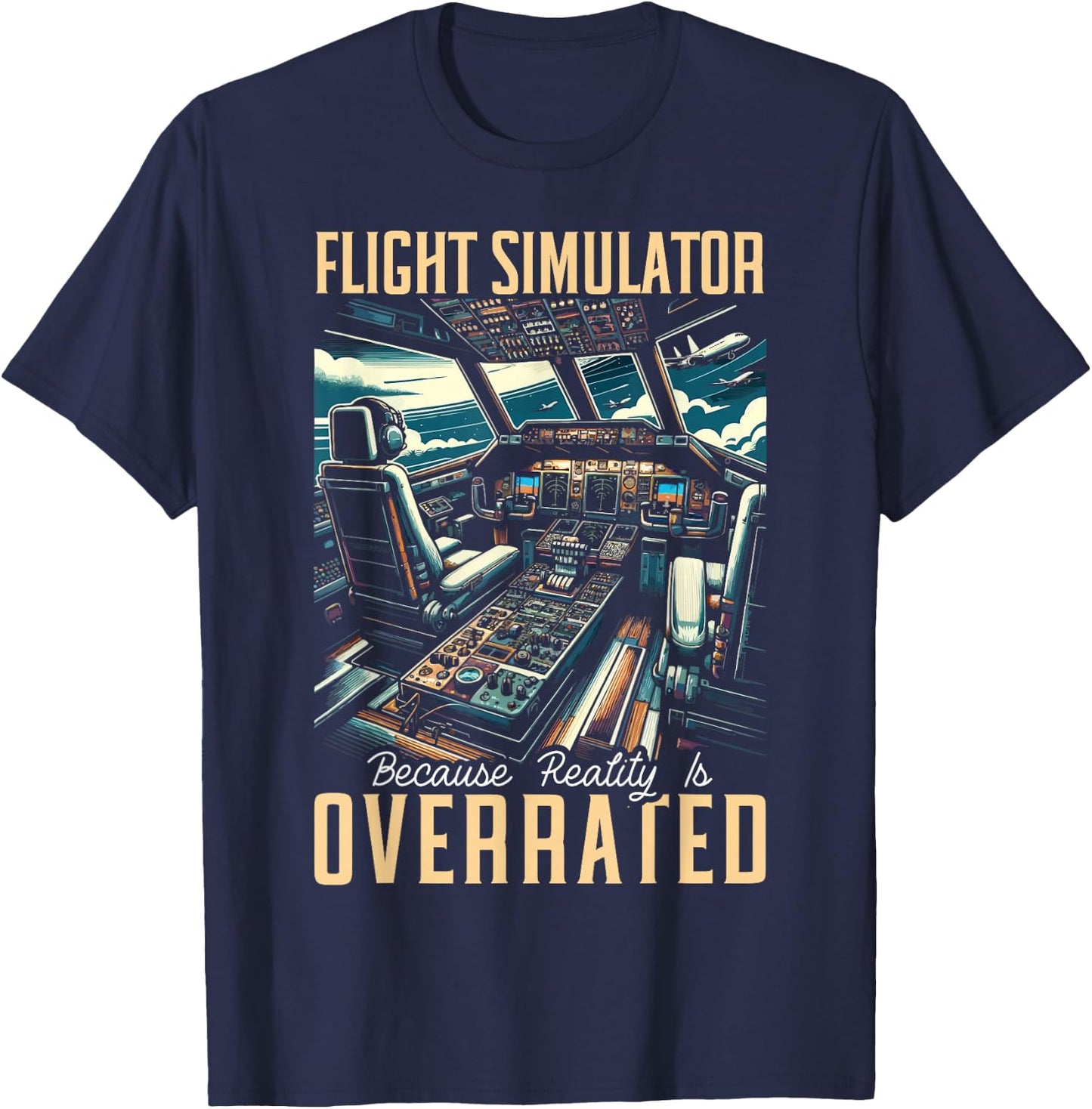 Flight Simulator Aviation Console Pilot Flight Simulation T-Shirt - T-Shirt | Navy