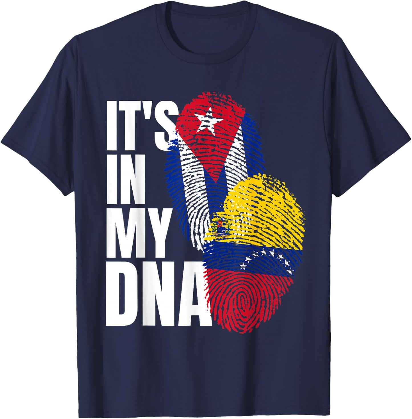 Cuban And Venezuelan Mix DNA Heritage Flag T-Shirt - T-Shirt | Navy