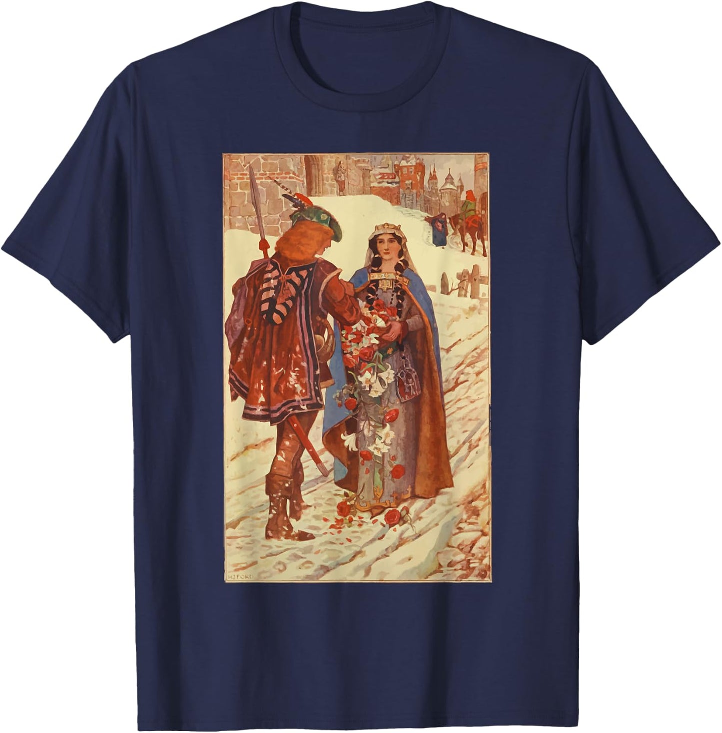 St Elizabeth of Hungary Miracle of the Roses Catholic Saint T-Shirt - T-Shirt | Navy