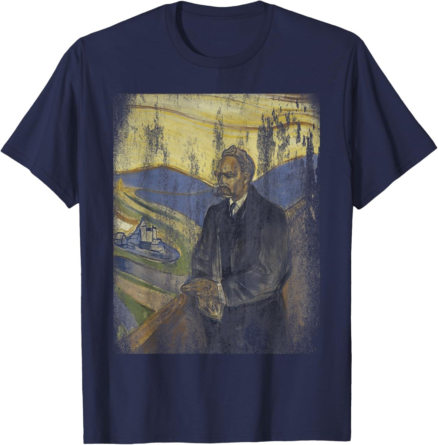 Friedrich Nietzsche | Retro | Painting | Vintage T-Shirt - T-Shirt | Navy