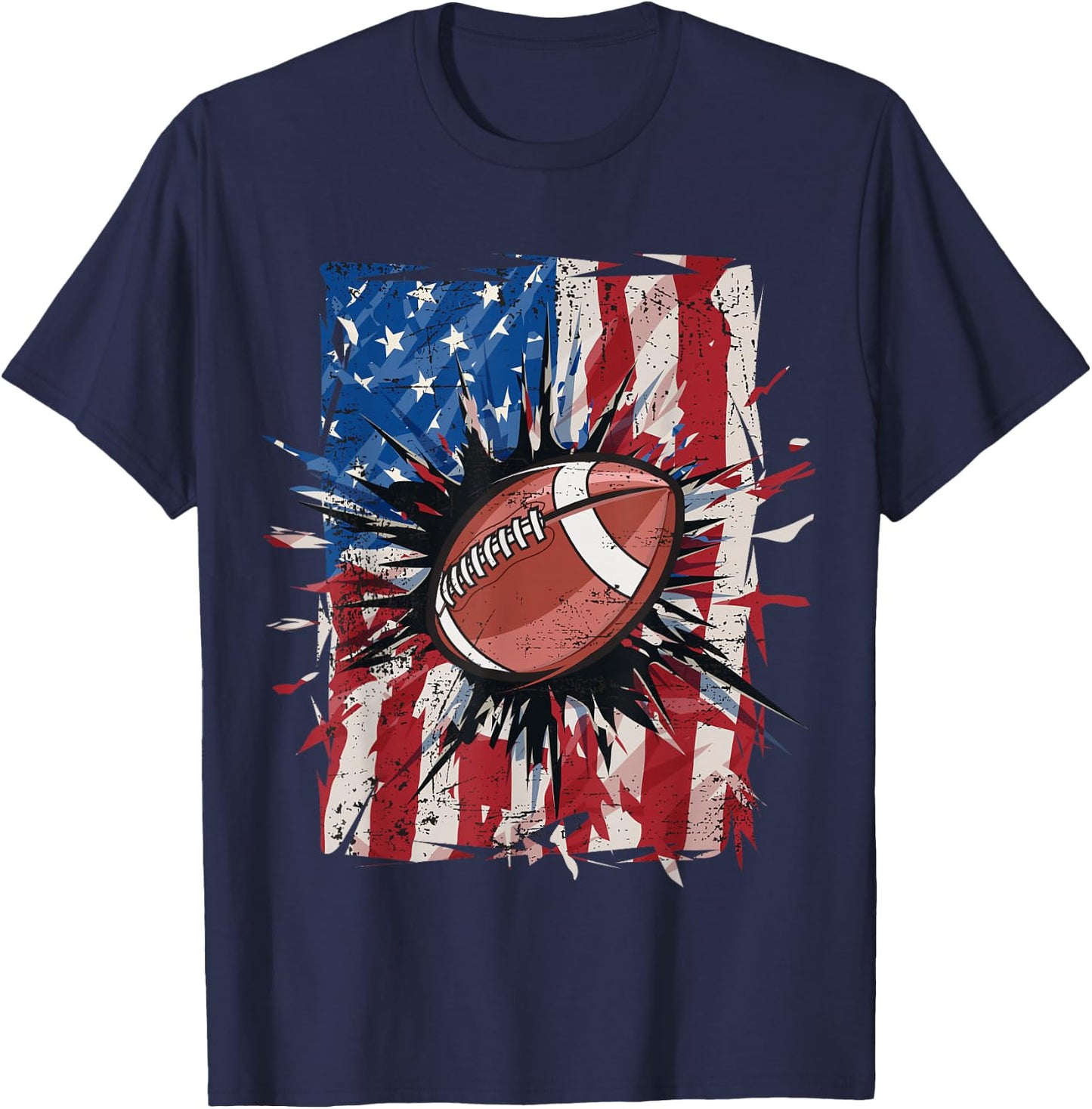 Patriotic Football 4th of July Men USA American Flag Boys Small T-Shirt - T-Shirt | Navy