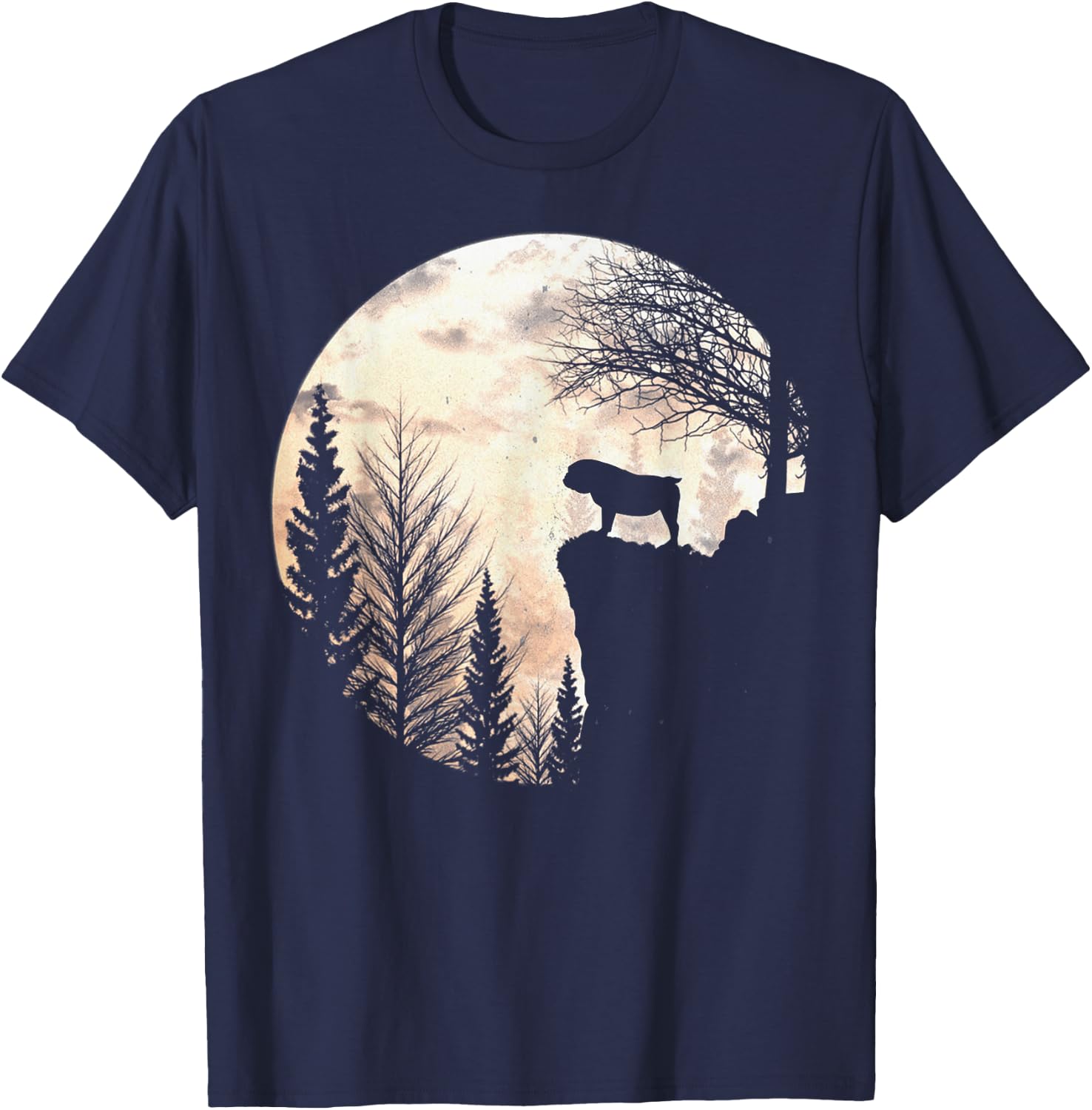 Bulldog Silhouette Dog Scary And Moon Halloween Costume T-Shirt - T-Shirt | Navy