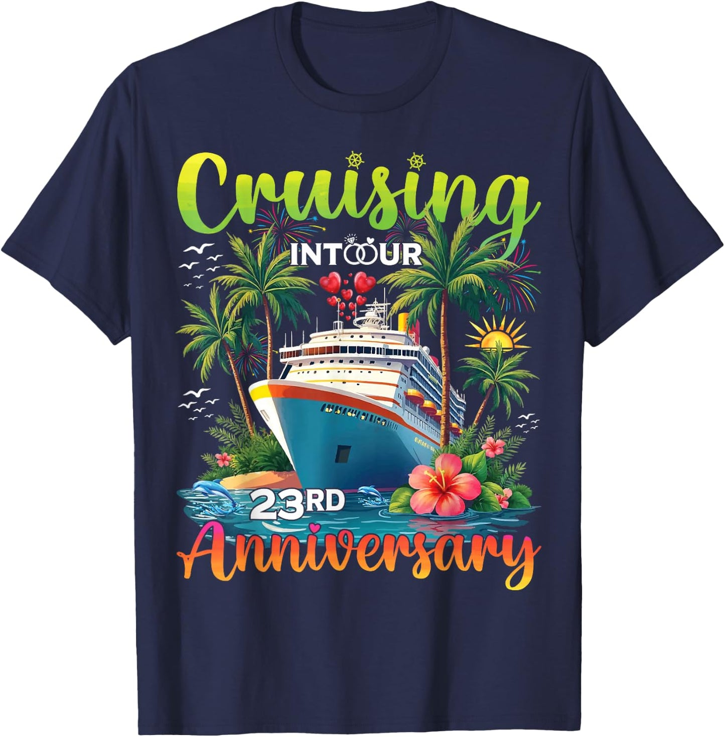 Couple Matching Cruising Into Our 23rd Anniversary Cruise T-Shirt - T-Shirt | Navy