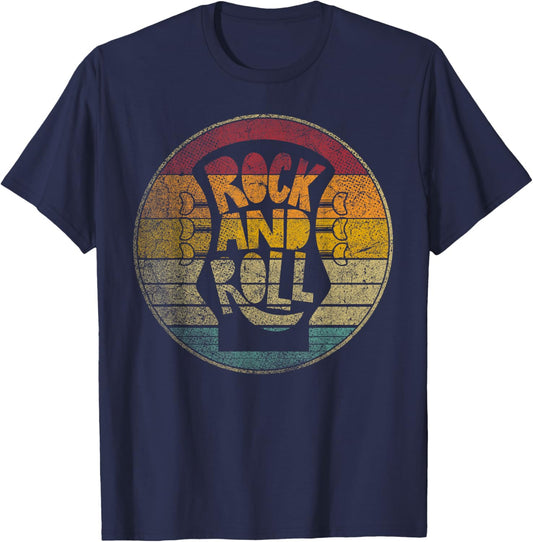 Guitar Rock and Roll Vintage Retro Style Musician Music Gift T-Shirt - T-Shirt | Navy