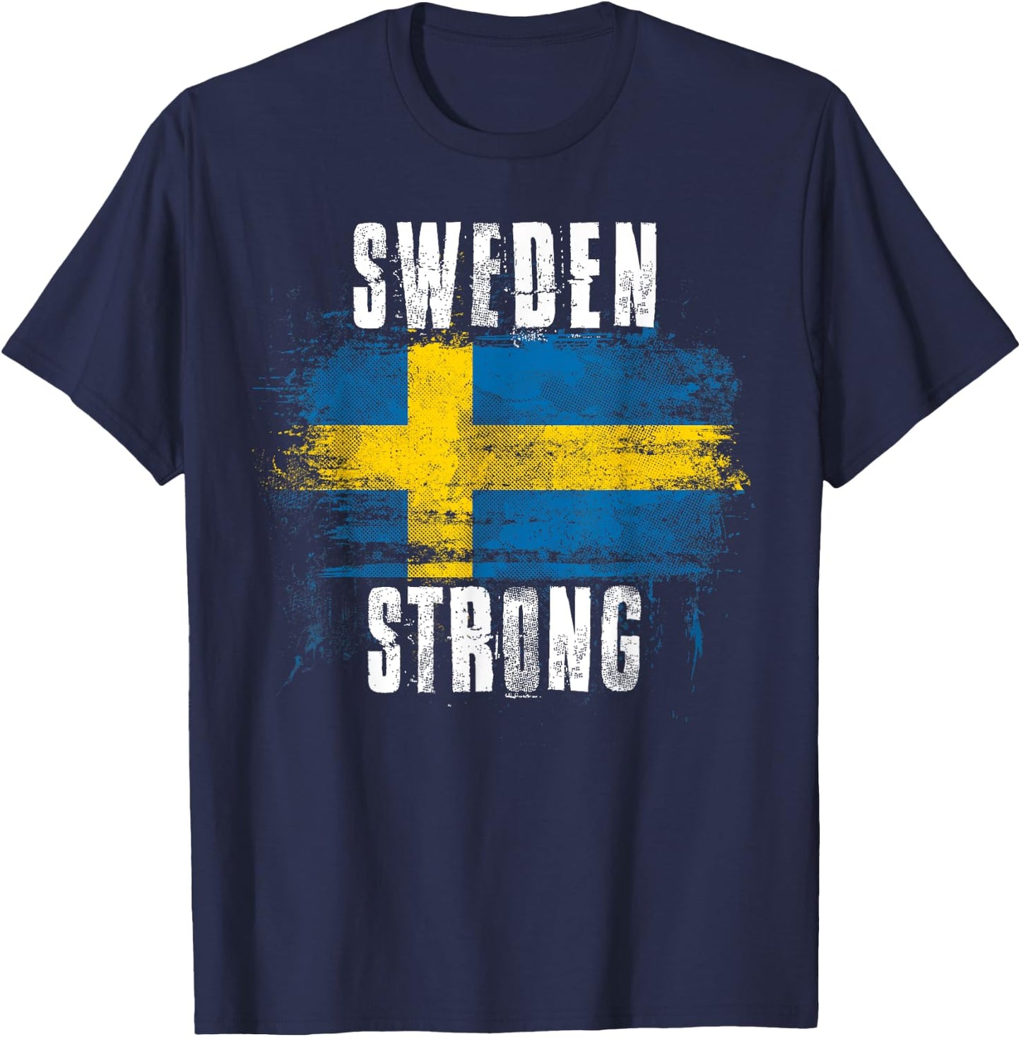 Sweden Strong Distressed Flag - Swedish Pride T-Shirt - T-Shirt | Navy