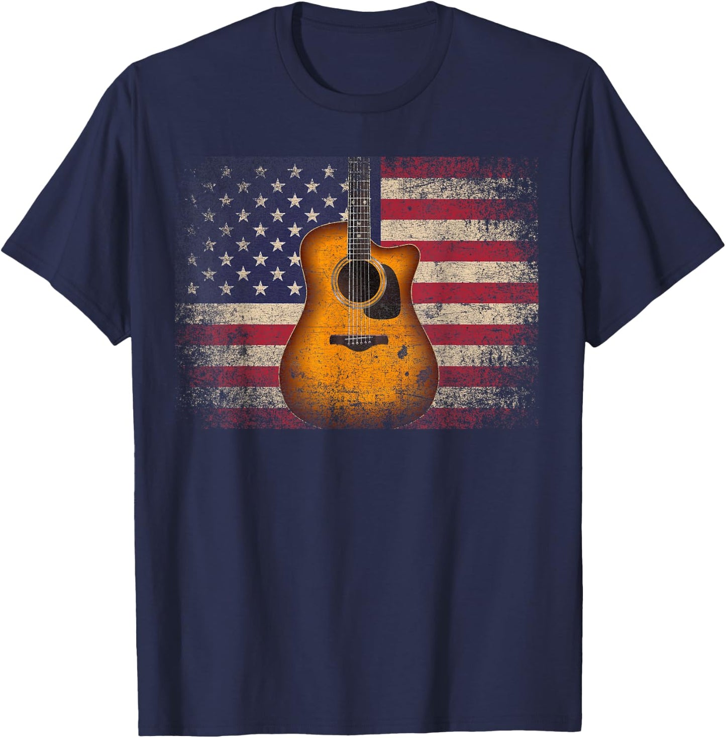 Guitar 4th of July Gift American Flag USA - Country Music Small T-Shirt - T-Shirt | Navy