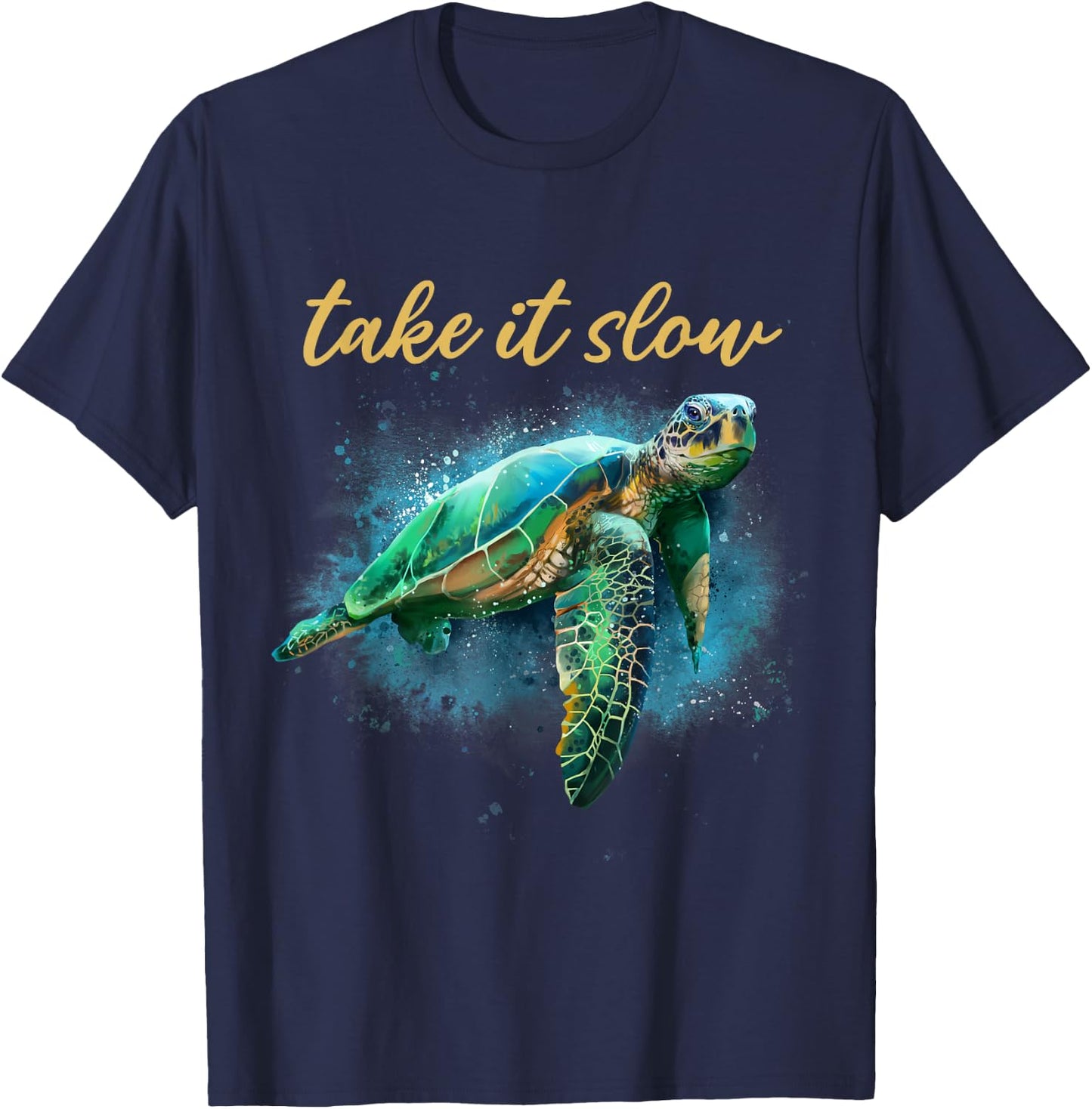 Take It Slow Happy Sea Turtle T-Shirt - T-Shirt | Navy