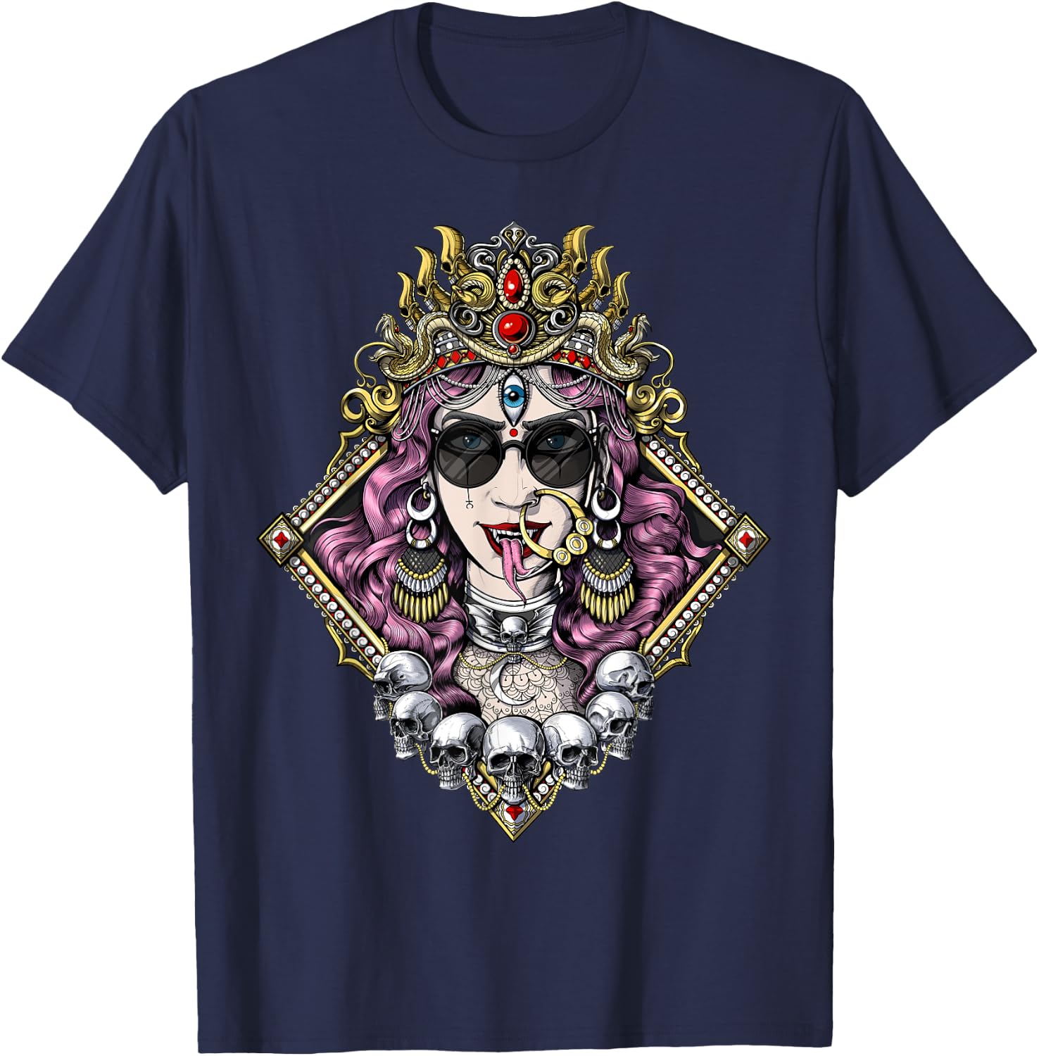 Kali Hindu Goddess Gothic Goth Hinduism Spiritual Mythology T-Shirt - T-Shirt | Navy