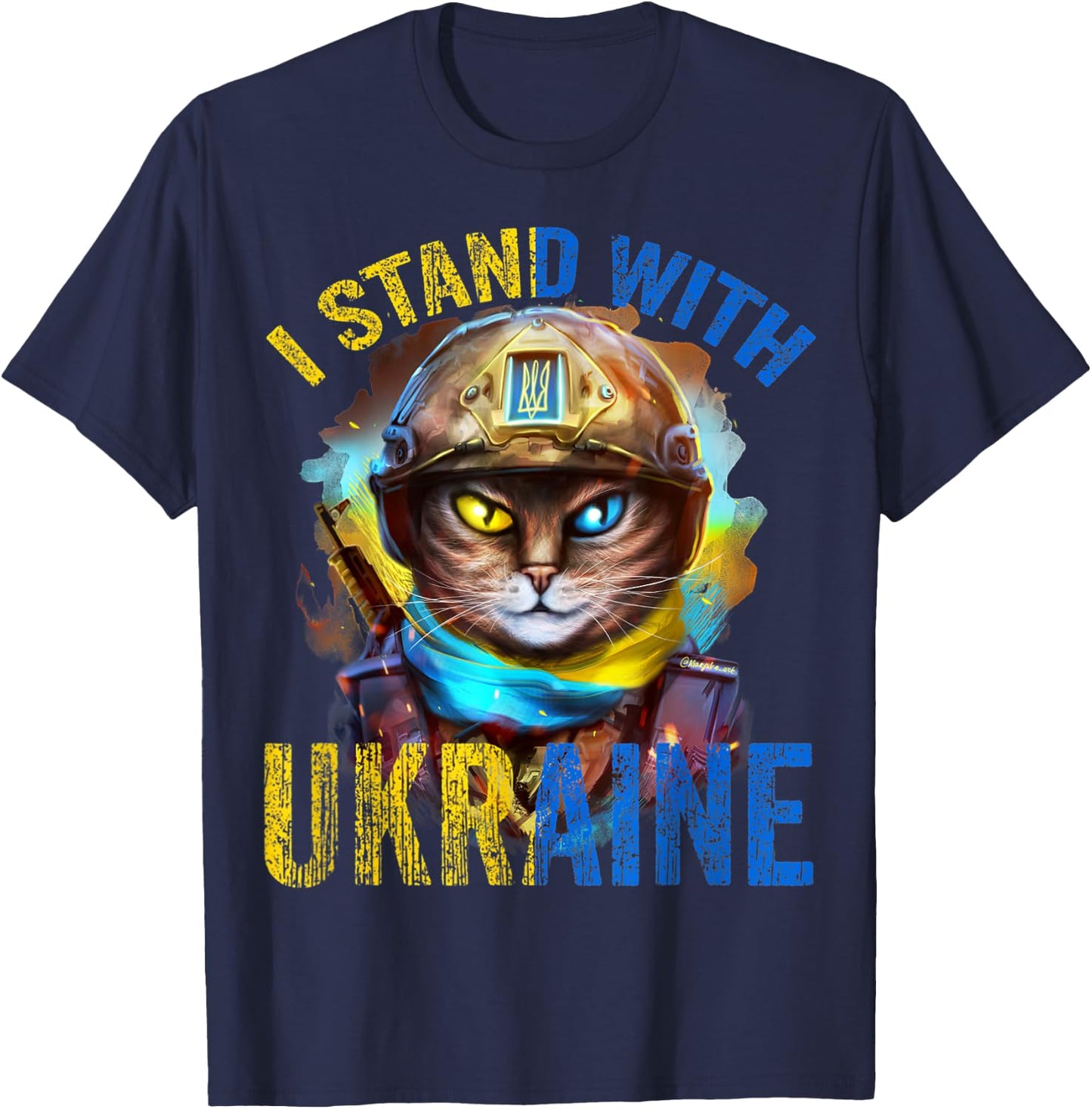 Pray for Support Ukrainian Cat Soldier Stand with Ukraine Women T-Shirt - T-Shirt | Navy