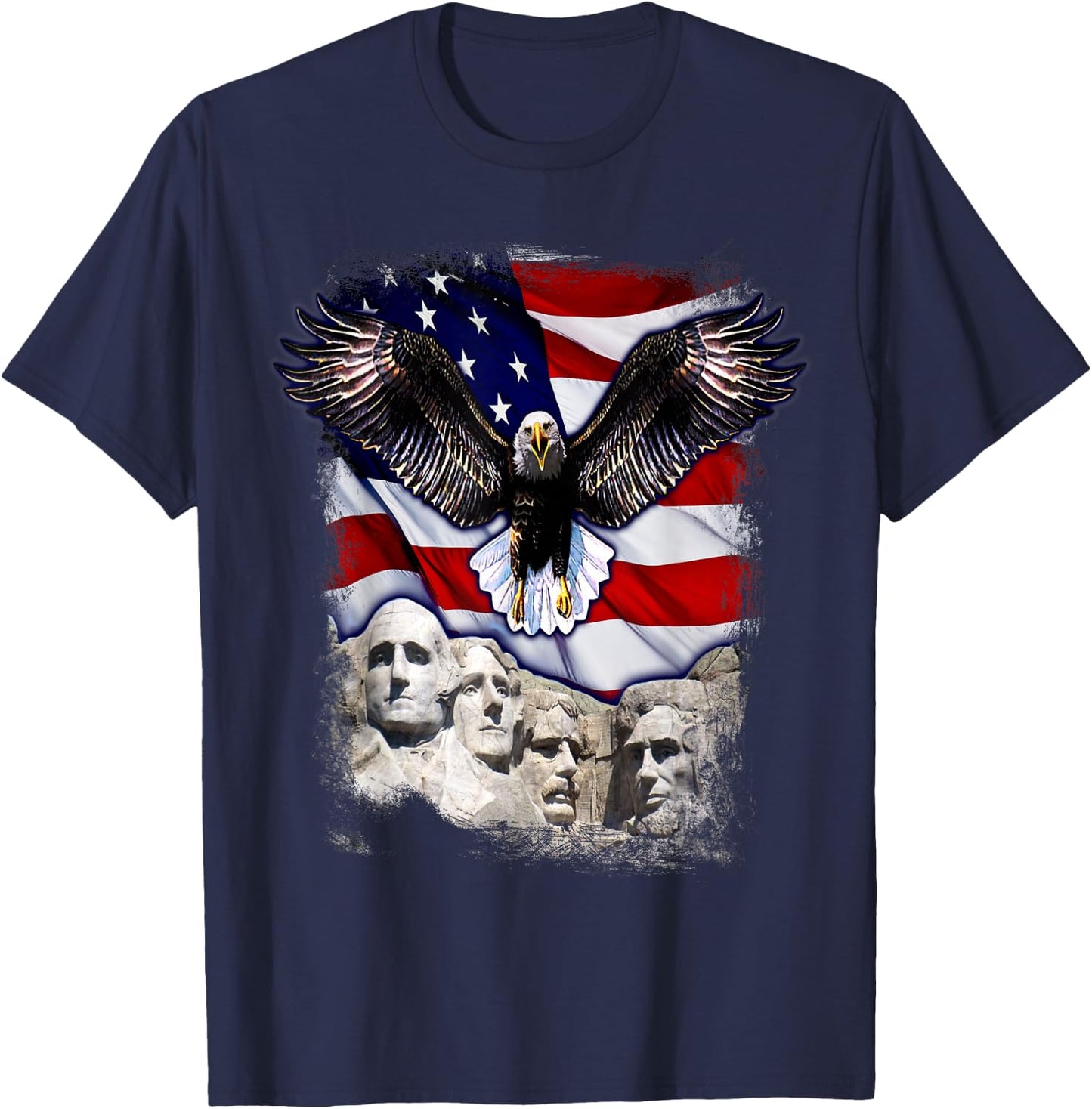 4th Of July American Bald Eagle Mount Rushmore 'Merica Flag T-Shirt - T-Shirt | Navy