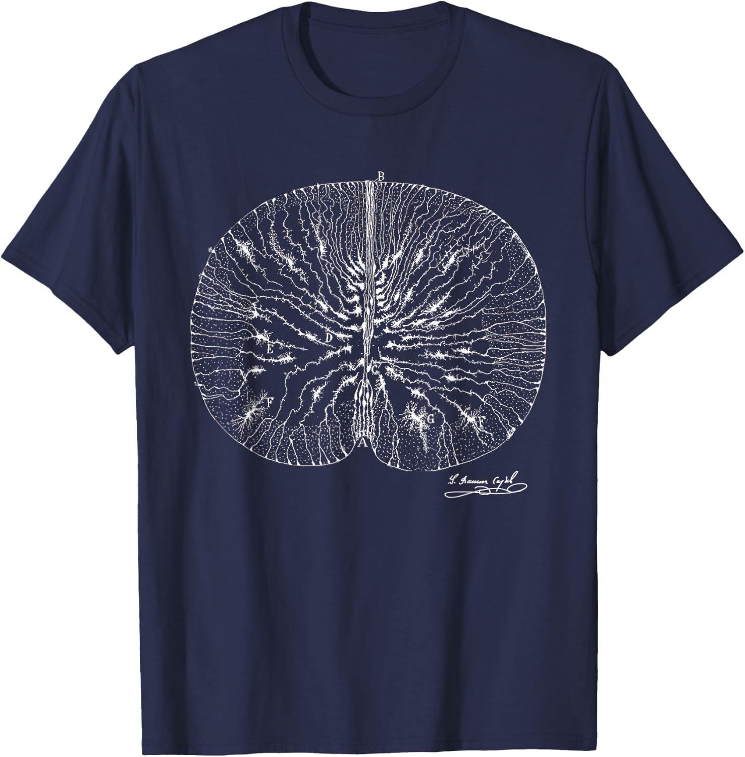 Brain Neuron Ramon y Cajal Illustration T-Shirt - T-Shirt | Navy