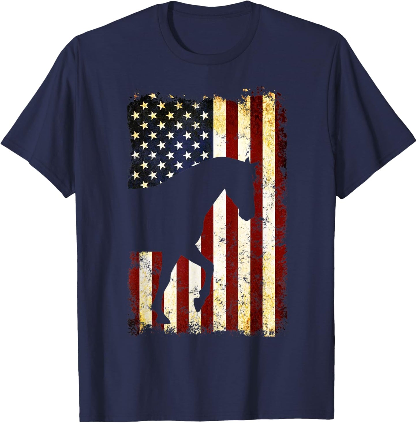 Horse Silhouette American Flag 4th of July Men T-Shirt - T-Shirt | Navy