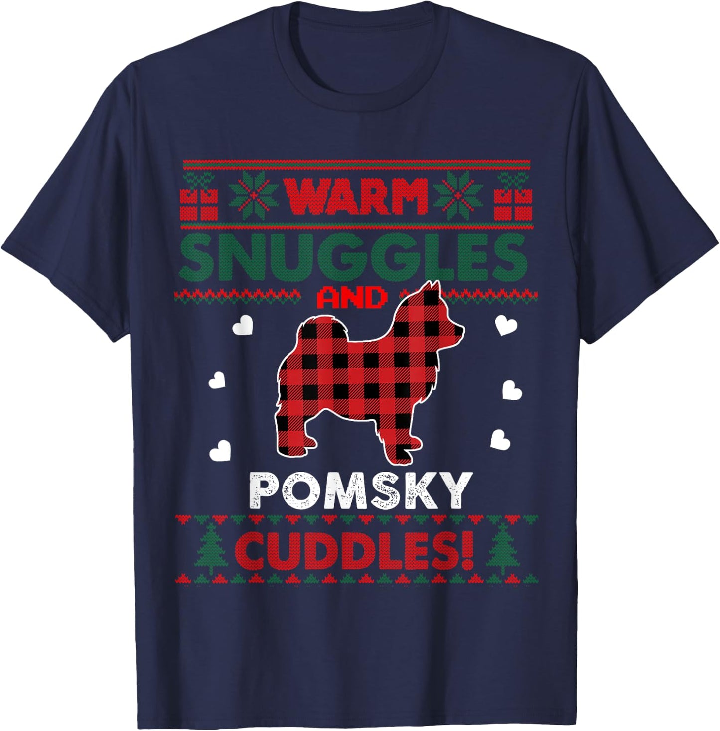 Pomsky Dog Lover Xmas Gifts Pajama Ugly Christmas Sweater Men Women Kids T-Shirt - T-Shirt | Navy