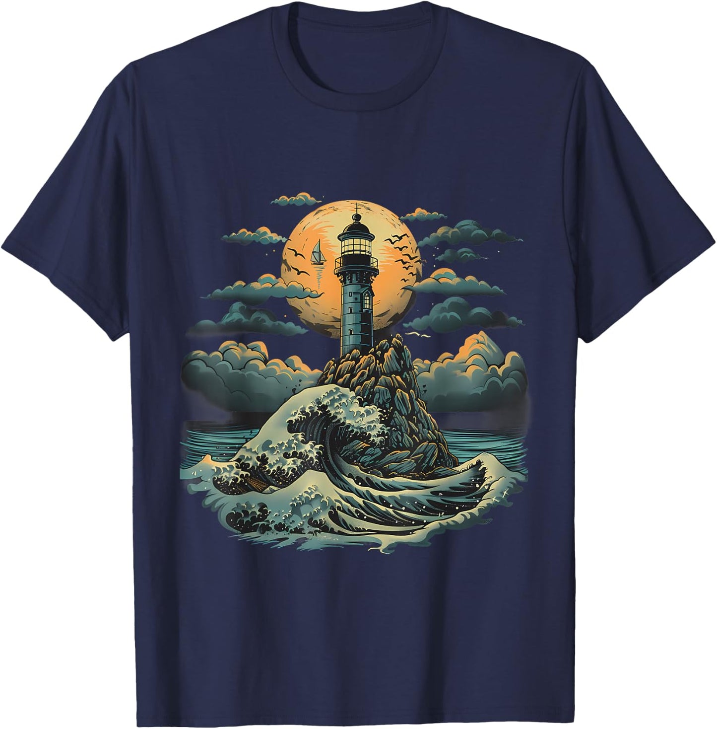 Lighthouse Seaside House Sailing Sea Beach Boating T-Shirt - T-Shirt | Navy