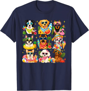 Funny Dogs in Sunglasses Summer Beach Vacation Dog Lovers T-Shirt - T-Shirt | Navy