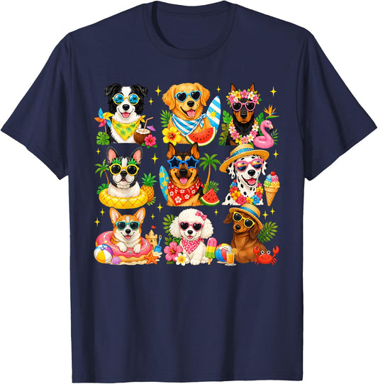 Funny Dogs in Sunglasses Summer Beach Vacation Dog Lovers T-Shirt - T-Shirt | Navy
