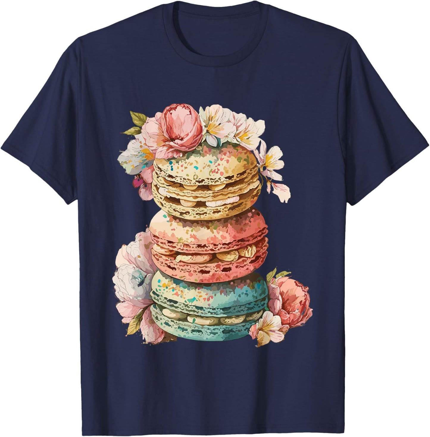 French Macarons Cookies Dessert Pastel Floral Macaron Baker T-Shirt - T-Shirt | Navy