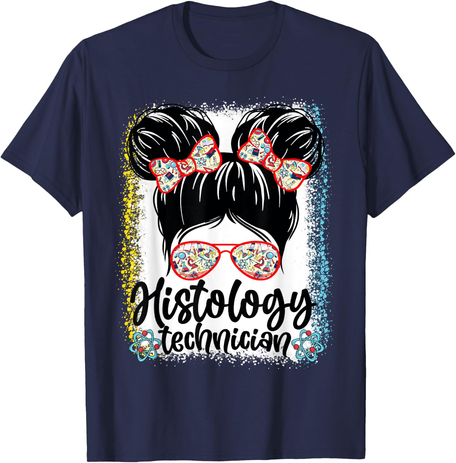 Messy Bun Histology Technician Lab Week 2024 Laboratory Tech T-Shirt - T-Shirt | Navy