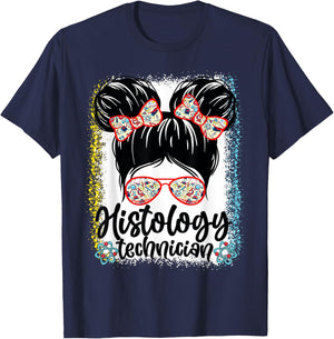 Messy Bun Histology Technician Lab Week 2024 Laboratory Tech T-Shirt - T-Shirt | Navy