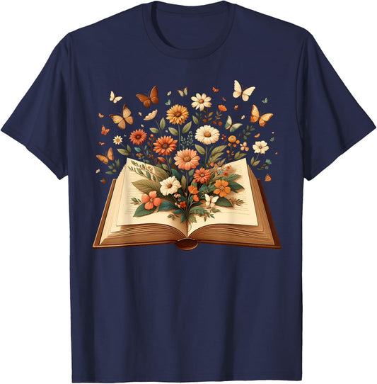 Lesebuch-Bibliothekar-Buch-Nerd-Bekleidung Book Lover Cottagecore Wildflowers Aesthetic Bookworm , Small T-Shirt - T-Shirt | Navy