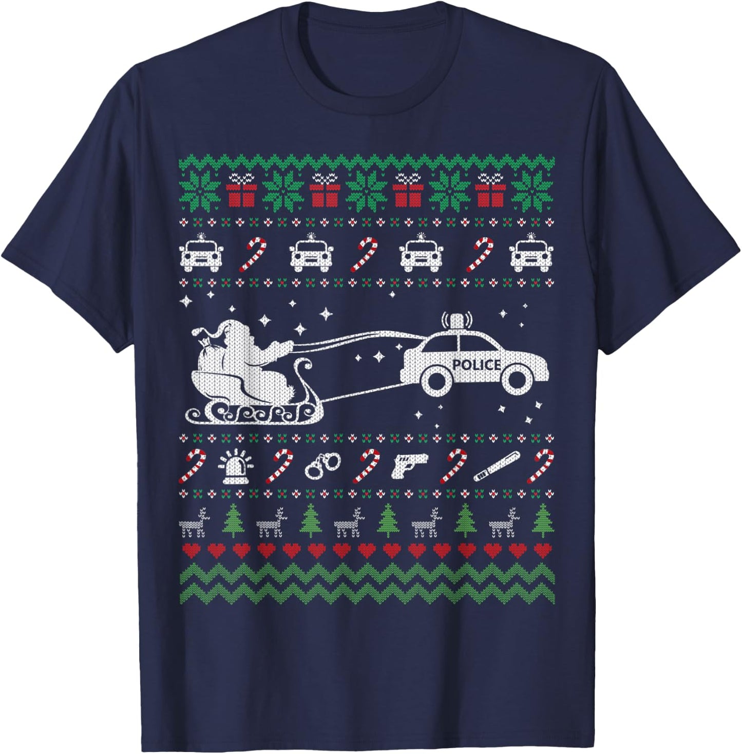 Funny Police Ugly Christmas Sweater Gifts Women T-Shirt - T-Shirt | Navy