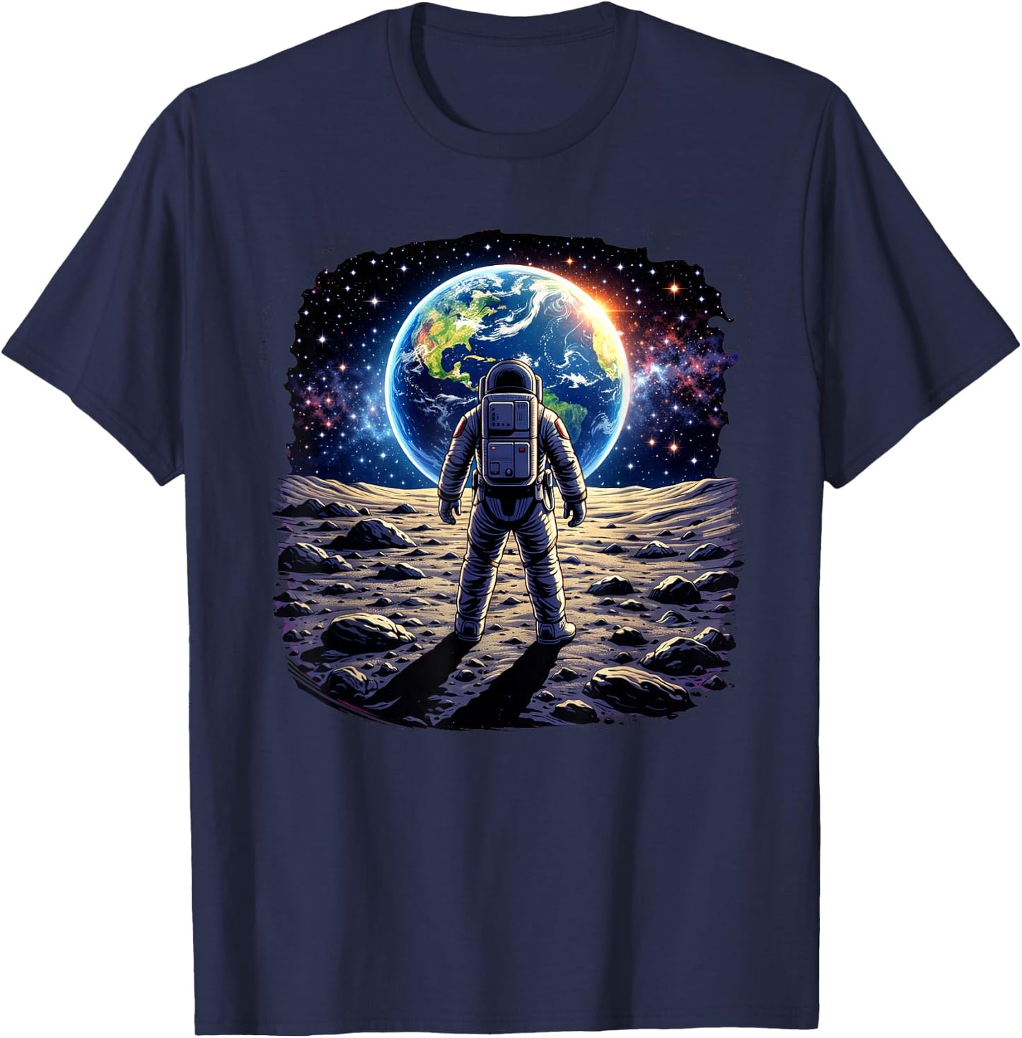 Astronaut Moon Earth Space Exploration T-Shirt - T-Shirt | Navy