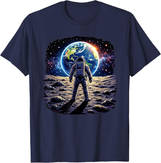 Astronaut Moon Earth Space Exploration T-Shirt - T-Shirt | Navy