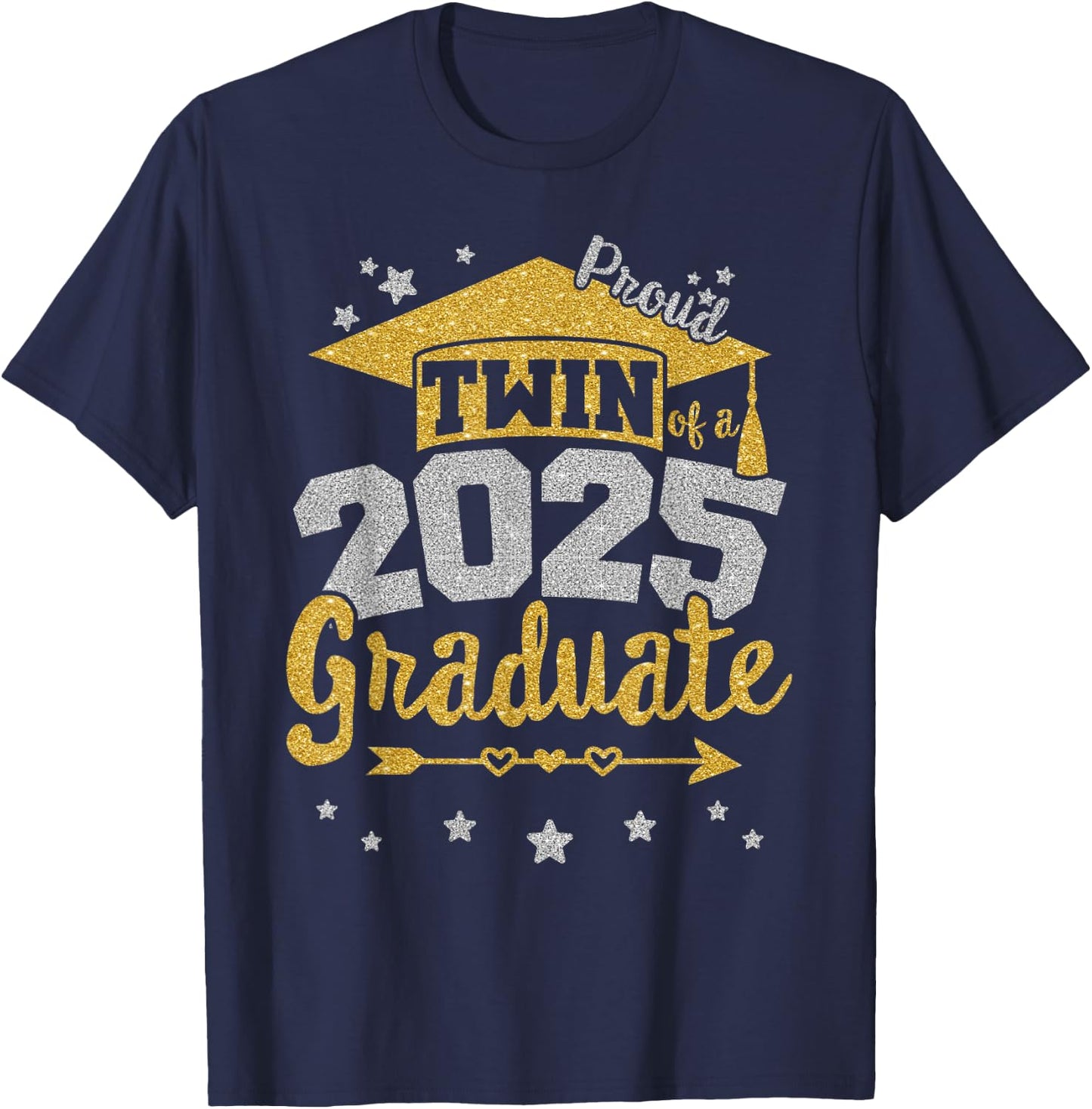 Proud Twin of a 2025 Graduate Team 25 Senior Graduation T-Shirt - T-Shirt | Navy