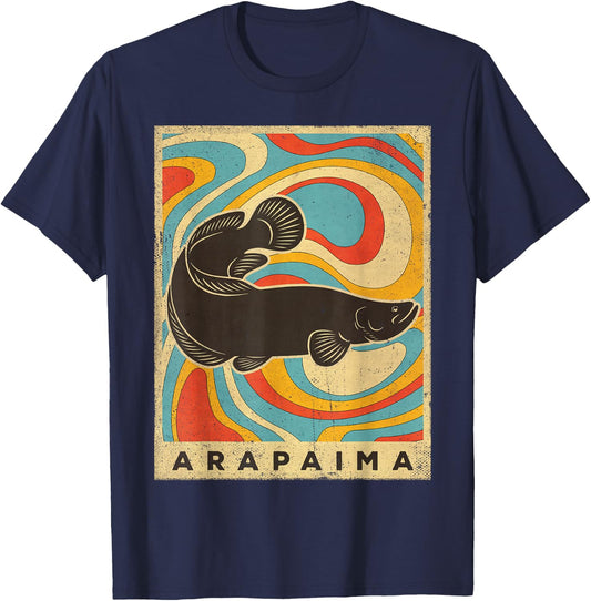 Vintage Arapaima Fish Lover Animal Retro Style T-Shirt - T-Shirt | Navy