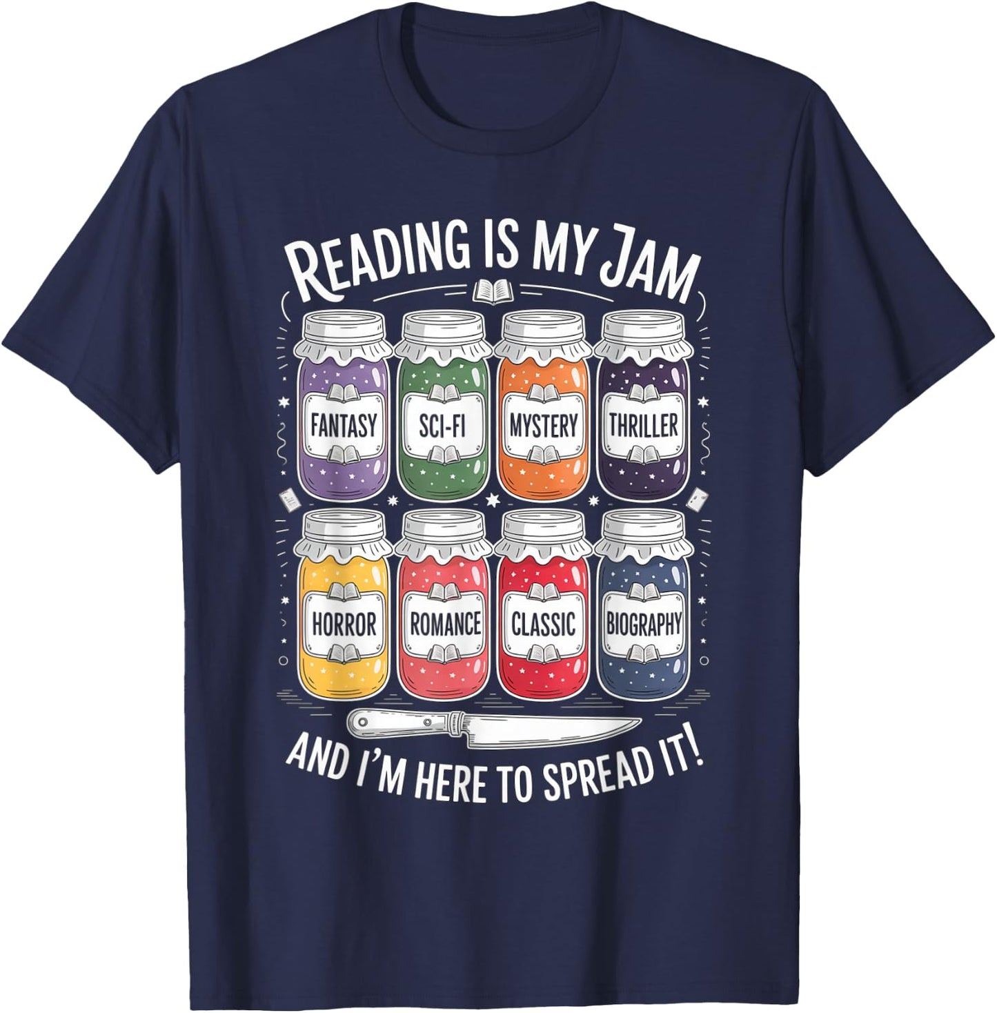 Reading is My Jam Funny Book Lover Pun Librarian Bookworm T-Shirt - T-Shirt | Navy