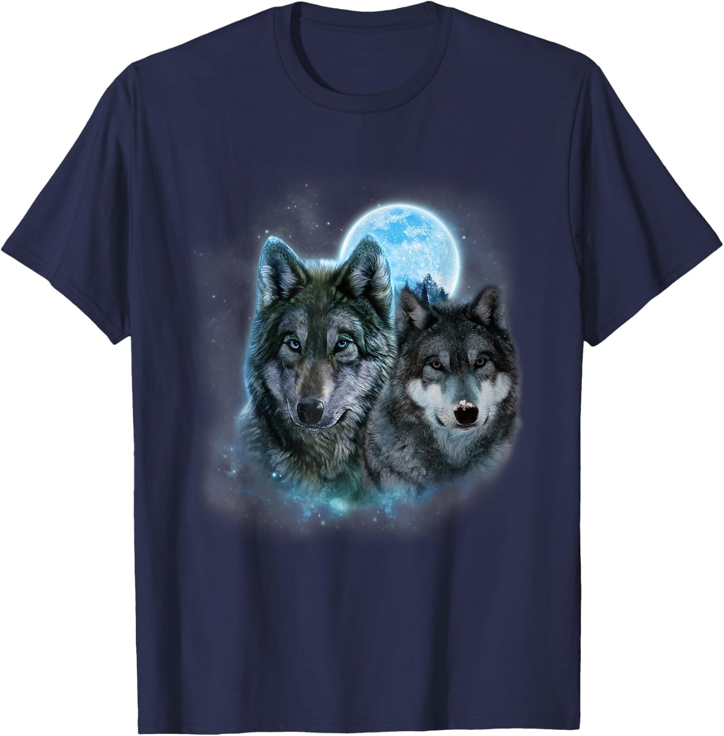 Two Wolves Howling In The Dark at the Moon Halloween Costume T-Shirt - T-Shirt | Navy