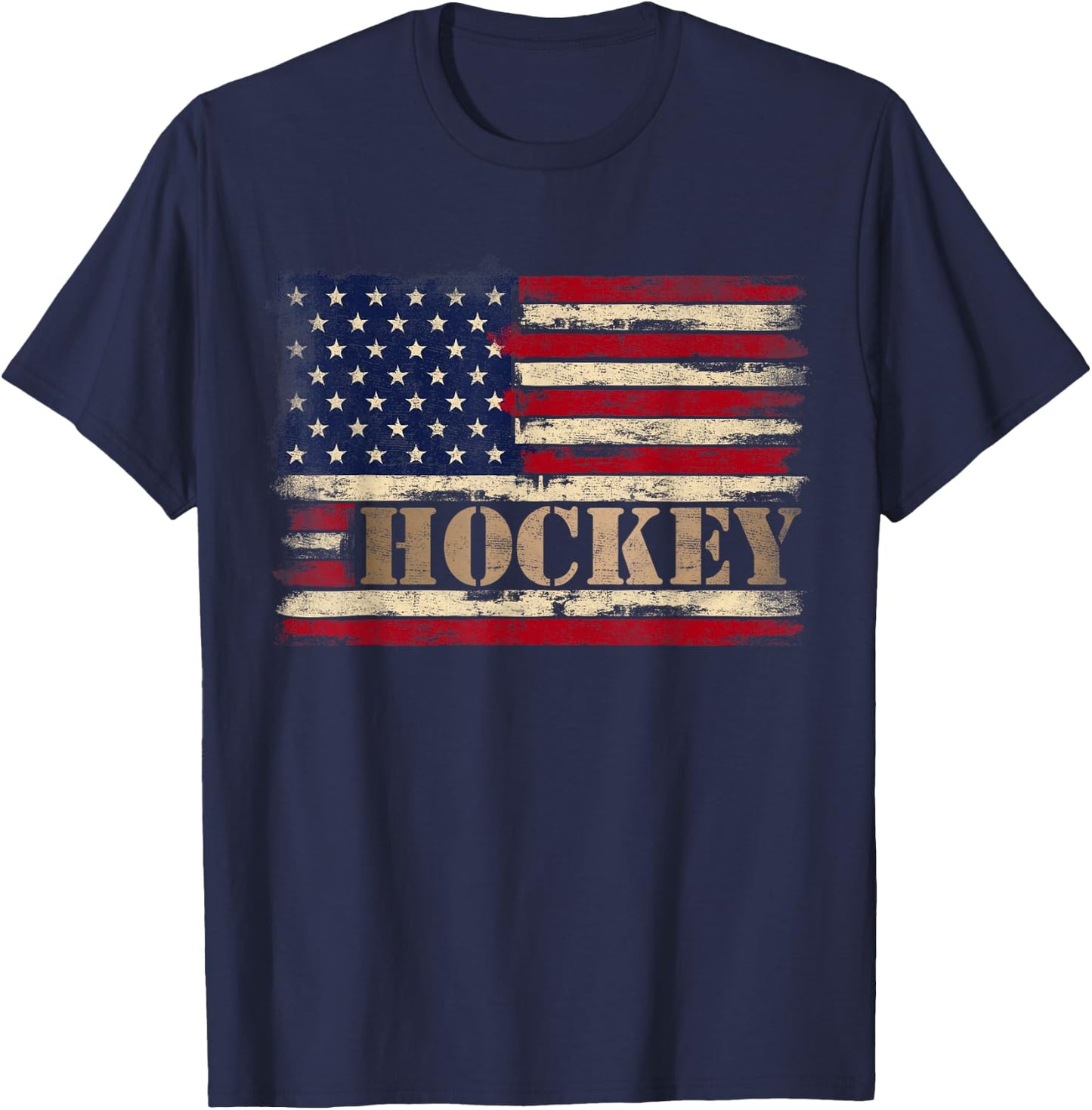 Retro Hockey Bold Text USA Flag Player Coach T-Shirt - T-Shirt | Navy
