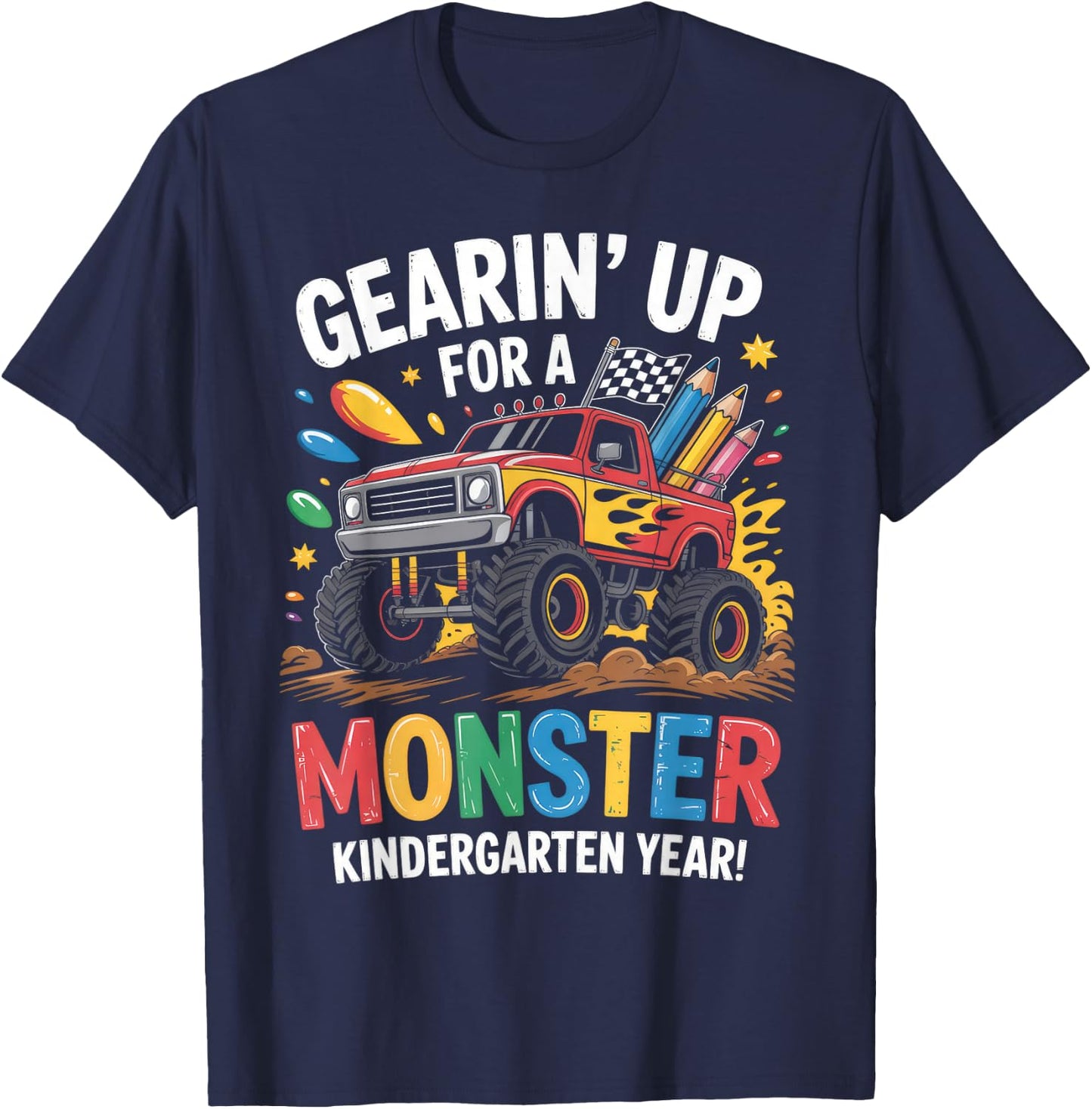 Back to School Kindergarten Monster Truck First Day Boys T-Shirt - T-Shirt | Navy