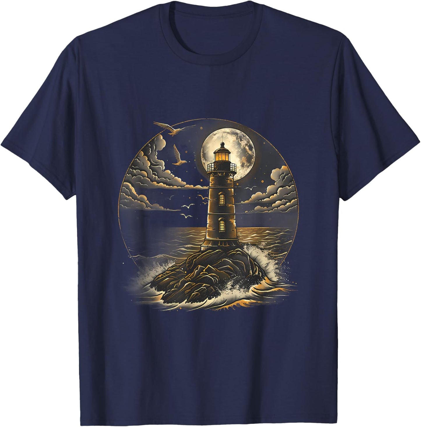 Lighthouse Seaside House Sailing Sea Beach Boating T-Shirt - T-Shirt | Navy