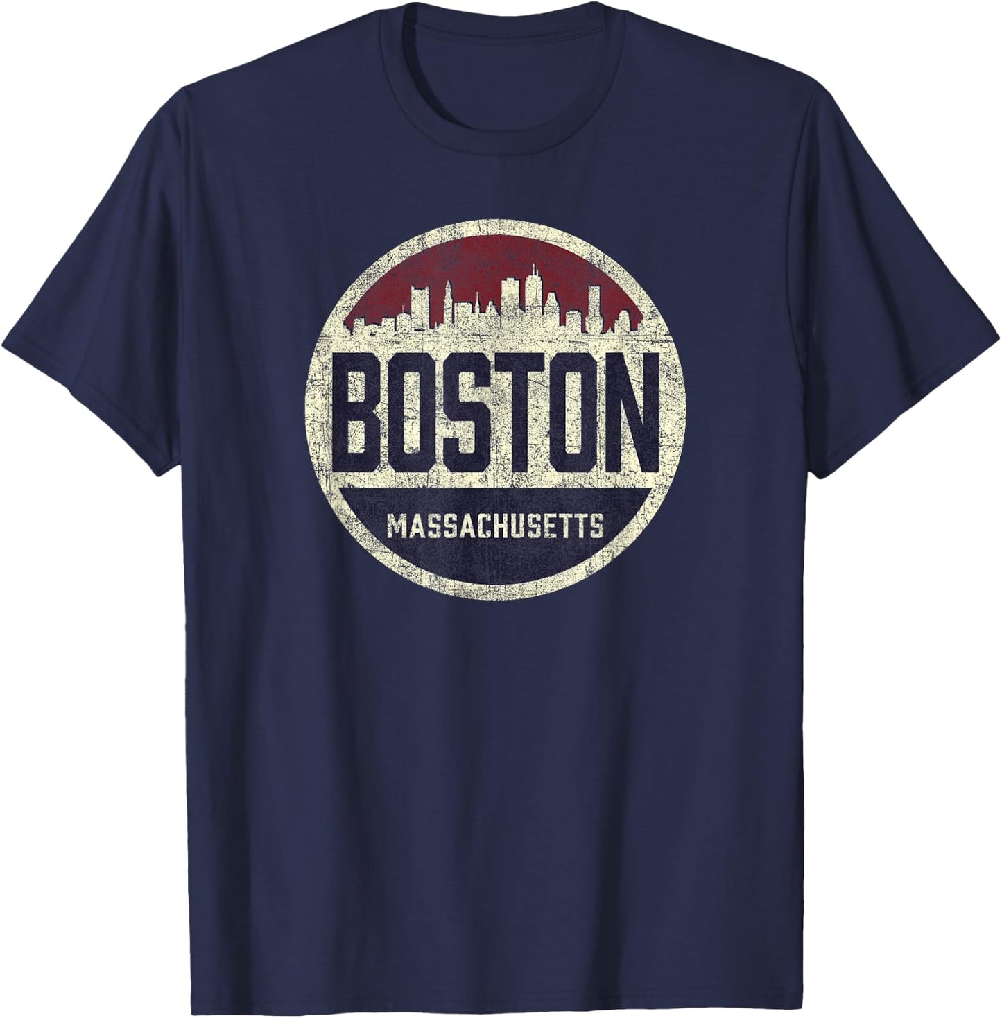 Retro Boston Massachusetts Skyline distressed graphic T-Shirt - T-Shirt | Navy