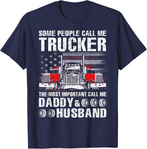 Trucker Daddy & Husband - Truck Driver T-Shirt - T-Shirt | Navy